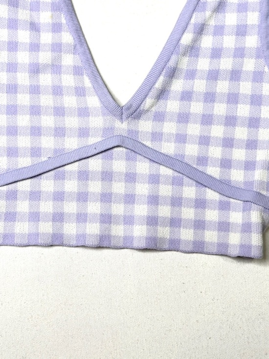 Zara Lavender Gingham Knit Crop Top V-Neck Bralette Size Small - Picture 3 of 5